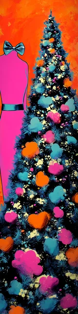 Free printable Christmas bookmarks of a woman standing next to a Christmas tree